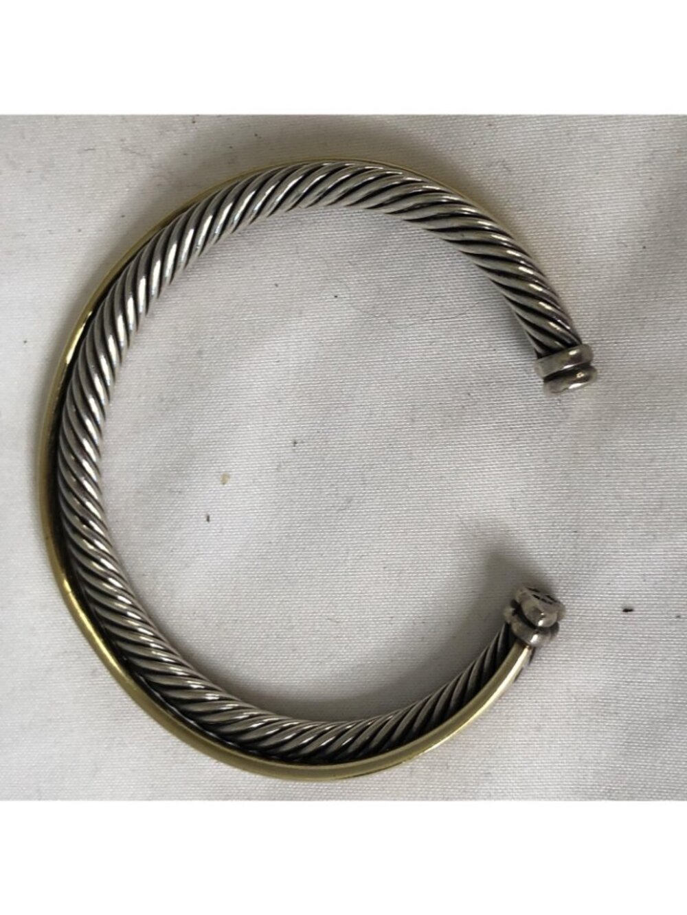 David Yurman Sterling Silver 925 Cuff Bracelet Two Tone Cable Jewelry Modern - Picture 2 of 16